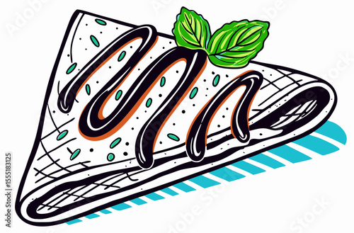 Delicious Chocolate Crepe with Mint Garnish: Food Illustration