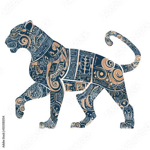 Amazonian Jaguar Spirit with Tribal Folk Patterns