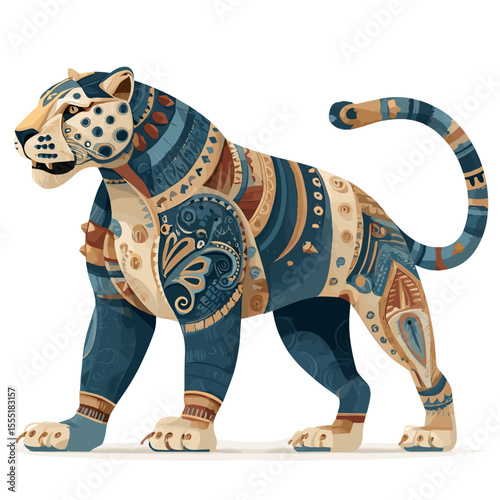Amazonian Jaguar Spirit with Tribal Folk Patterns