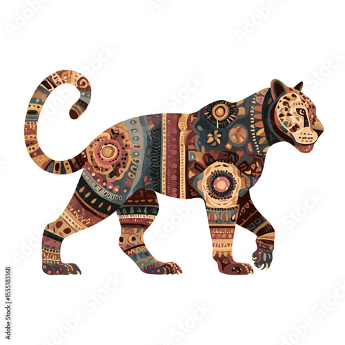 Amazonian Jaguar Spirit with Tribal Folk Patterns