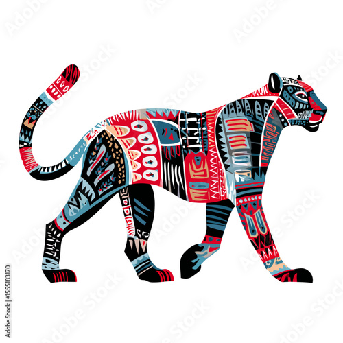 Amazonian Jaguar Spirit with Tribal Folk Patterns