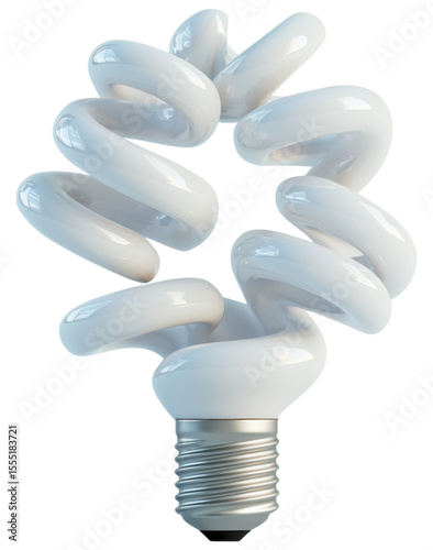 A modern compact fluorescent light bulb with a double spiral design and a metallic screw base.