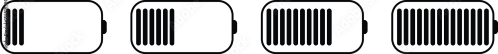 Battery charging icon set. Silhouette design element related to mobile vector collection isolated on transparent background, animated charging low to full charge. lighting power symbol for web and app Battery charging icon set. Silhouette design element related to mobile vector collection isolated on transparent background, animated charging low to full charge. lighting power symbol for web and app