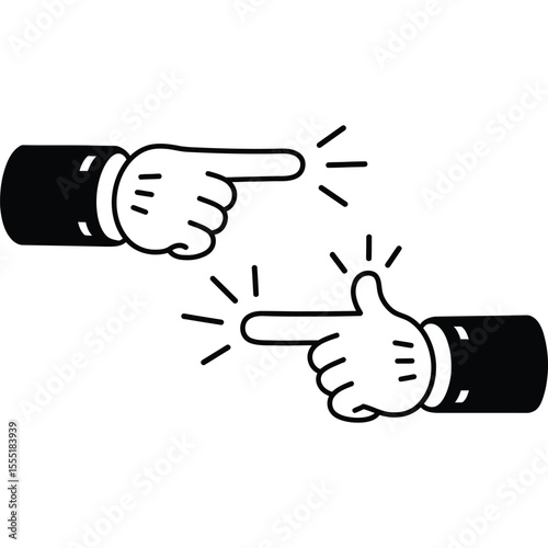 Hand Pointing Gestures Simple Black and White Illustration