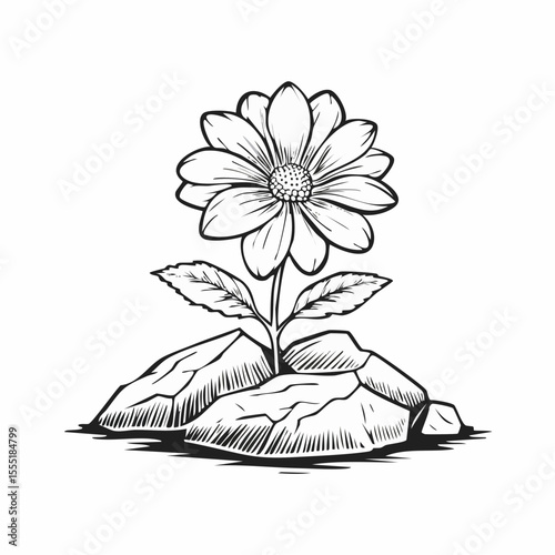 Flower Growing In Rock Image Vector isolated on white Background.