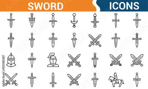 Icons of swords, knights, and battle gear, perfect for gaming, fantasy, and historical content.