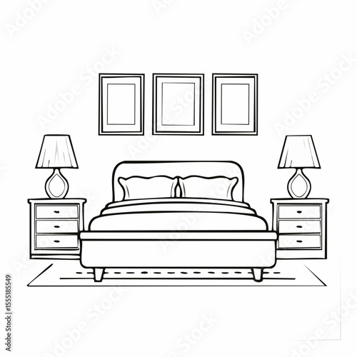 Bedroom Interior With Bed Nightstand And Lamp Image Vector isolated on white background.