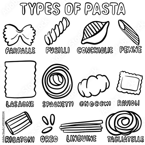 Pasta, doodle, menu, cooking, vector