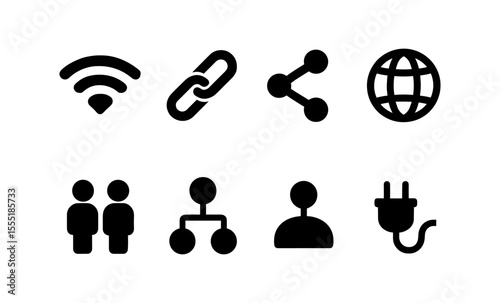 Set of minimalist internet and network icons for digital connectivity