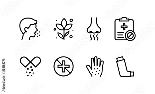 Allergy symptoms and remedies icons: health, nature, and medical solutions