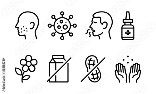 Allergy and immunity icons: symptoms, prevention, and treatment