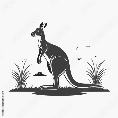 Fotografía A Kangaroo standing on its hind legs in a field Image Vector On white Background