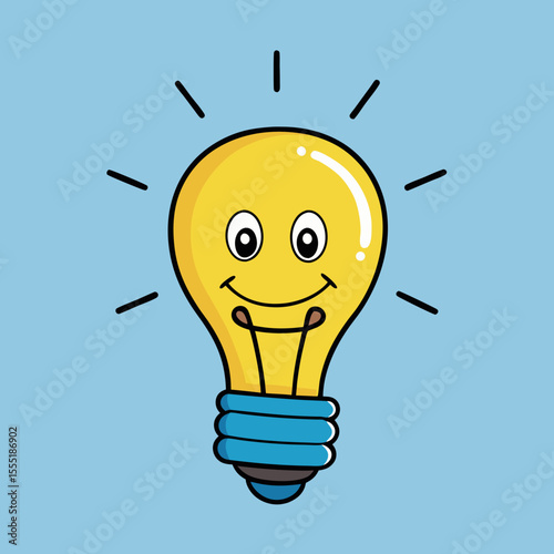 Bright yellow lightbulb with blue background