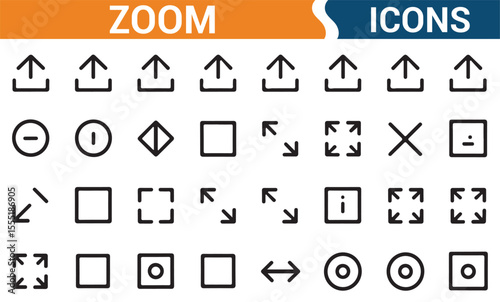 Zoom and resize buttons and arrows for use in websites, apps, and design interfaces.


