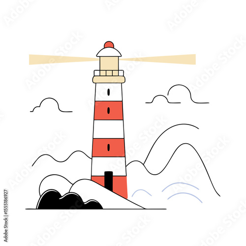 Nautical lighthouse with waves and cloudy sky