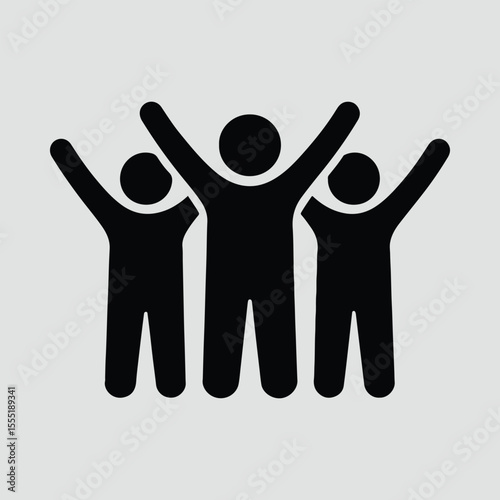 Silhouette group of people with hands up celebrating success Vector illustration