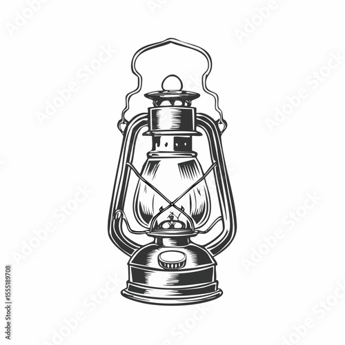 Old Lantern Vector. Old vintage oil lantern in black color isolated on white background