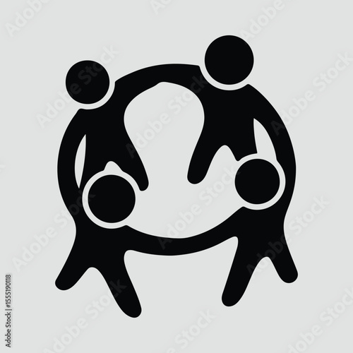 Silhouette of team members in a huddle circle Vector illustration
