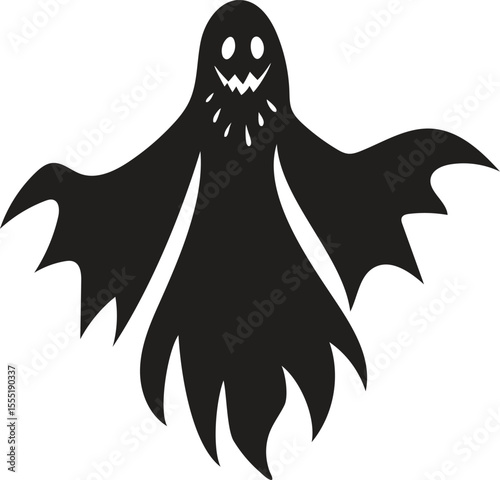 Simple Black and White Silhouette of a Spooky Halloween Ghost