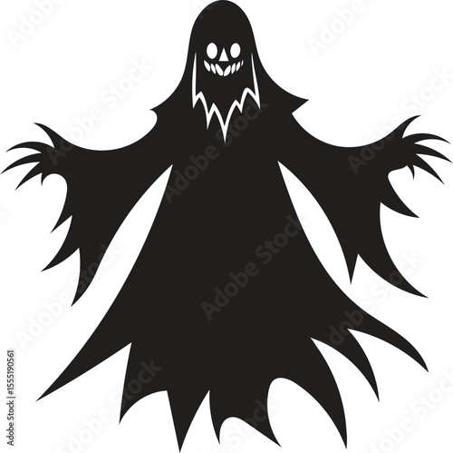 Spooky Halloween Ghost Silhouette with Sharp Edges and Creepy Face