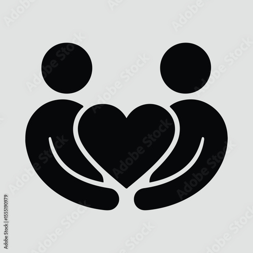 Silhouette people holding heart symbol togetherness community support Vector illustration