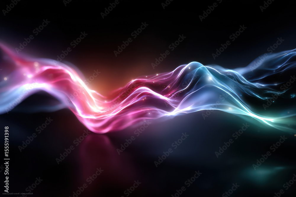 Obraz premium Colorful light waves create abstract patterns in a dark background with soft glowing edges