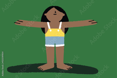 young woman with hands up