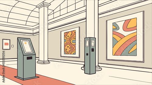 Art Gallery Interior with Interactive Kiosk.