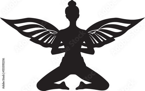 A serene winged figure in yoga pose, perfect for spiritual or meditation themes.