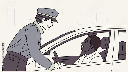 Chauffeur Assisting Passenger into Car in City.
