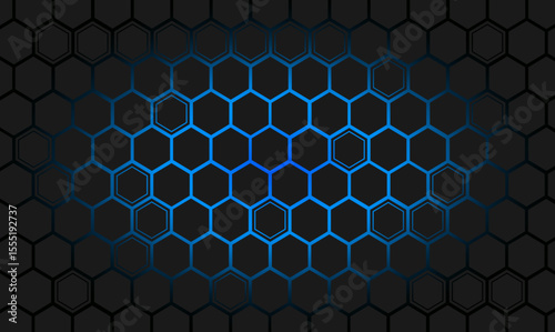 Pattern with black honeycomb on a gradient neon blue light