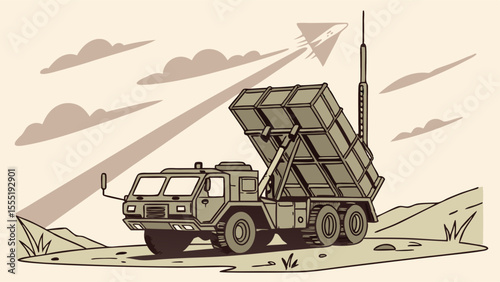 Illustration of a Military Missile Launcher and a Projectile.