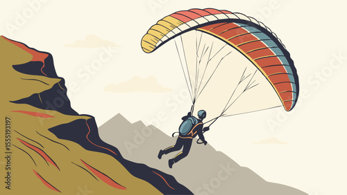 Paraglider Soaring Over Majestic Mountain Peaks.