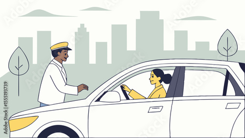 Valet Parking Service in Urban Setting.
