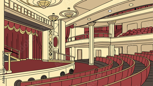Vintage Theater Interior with Multiple Levels of Seating.