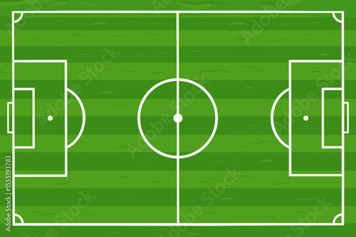 Green Soccer Football Pitch Field with White Marking Lines. Top View Vector Cartoon Illustration for Sports, Game, Stadium, Arena Background.