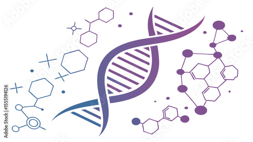 Abstract Science Illustration with Molecules DNA and Chemical Structures.