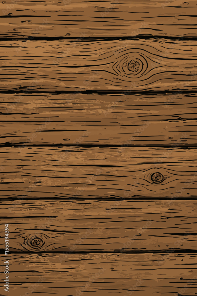 Rustic wooden texture seamless background. Natural wood grain pattern with knots and rough weathered planks. Vintage timber surface. Hand drawn vector illustration for flooring, wall, or table design