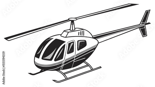 Black and White Illustration of a Helicopter in Flight 1.