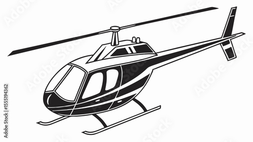 Black and White Illustration of a Helicopter in Flight.