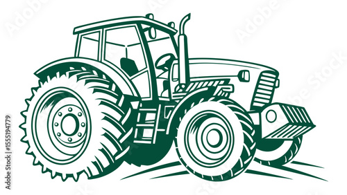Detailed Green Tractor Illustration for Agricultural and Farming Concepts.