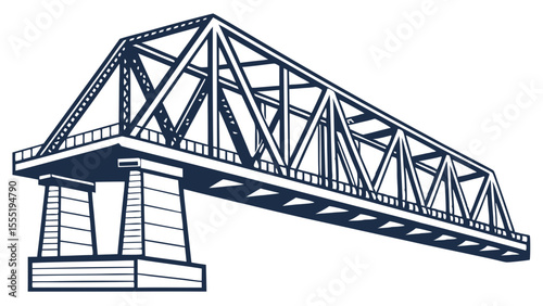 Detailed Illustration of a Steel Truss Bridge Structure.