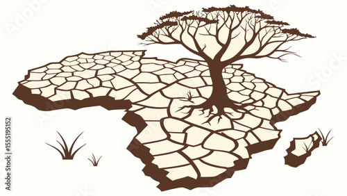 DroughtStricken African Continent with Withered Tree.