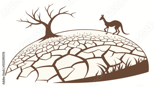 DroughtStricken Landscape Kangaroo and Withered Tree Silhouette.