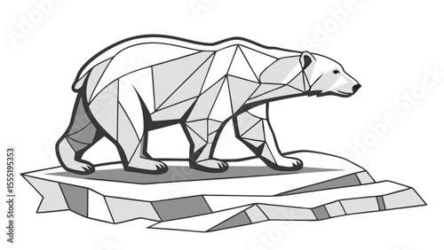 Geometric Polar Bear on Ice Floe LowPoly Style Illustration.