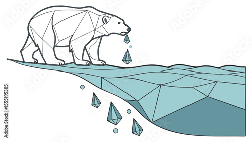 Geometric Polar Bear on Melting Ice with Dripping Water.