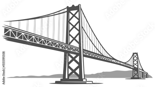 Iconic Black and White Suspension Bridge Illustration.