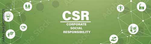 CSR banner web icon set vector illustration concept business and organization, Corporate social responsibility and giving back to the community.