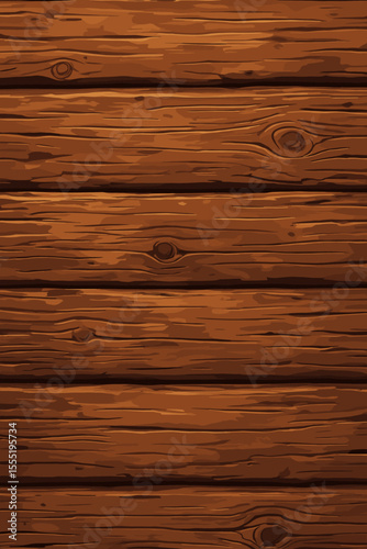 Seamless rustic wooden wall texture. Weathered brown timber planks with natural grain, knots, and warm tones. Vintage wood panel background. Vector cartoon illustration for design and decoration