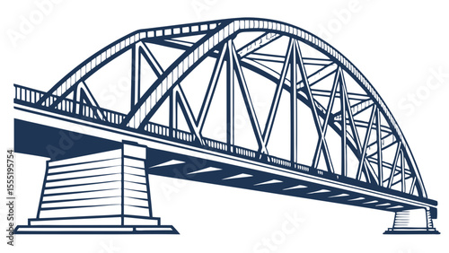 Illustration of a Truss Bridge with Arched Top and Support Pillars.